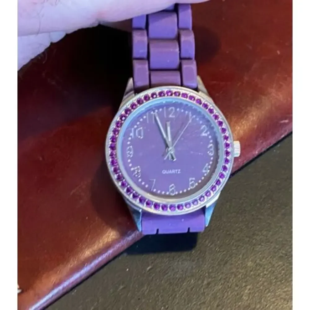 Women's 30mm Kohl's Silver Tone Watch with Purple Face and Crystal Accents